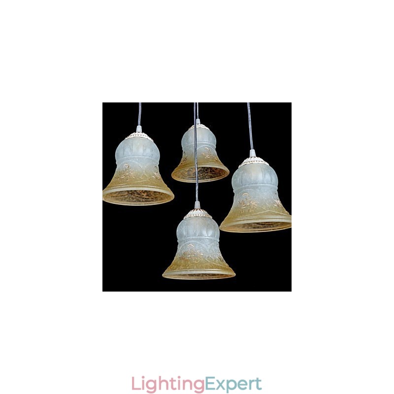 White Pendant Four Lights Pattern Glass Shade Hand Gilt European Retro Classic