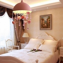 A Small Pink Rose Garden Chandelier Lamp Iron Princess