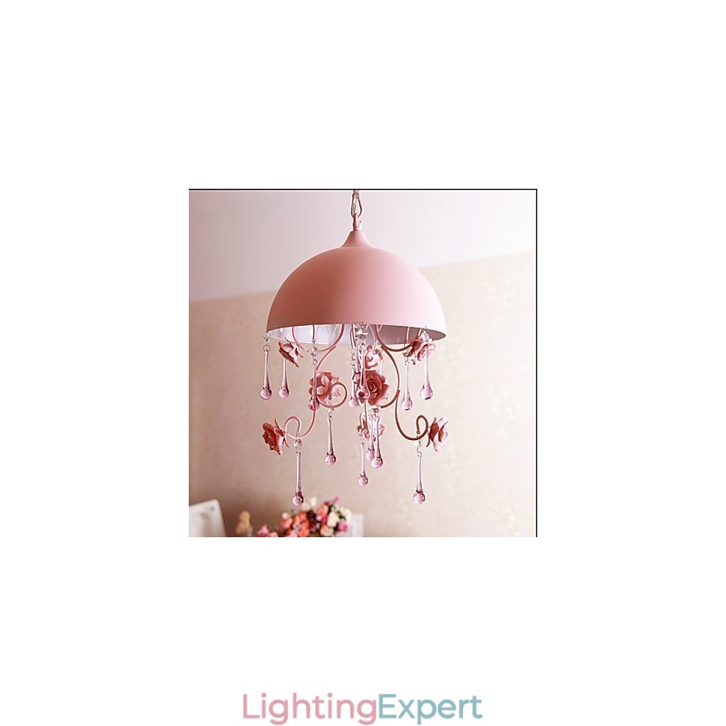 A Small Pink Rose Garden Chandelier Lamp Iron Princess