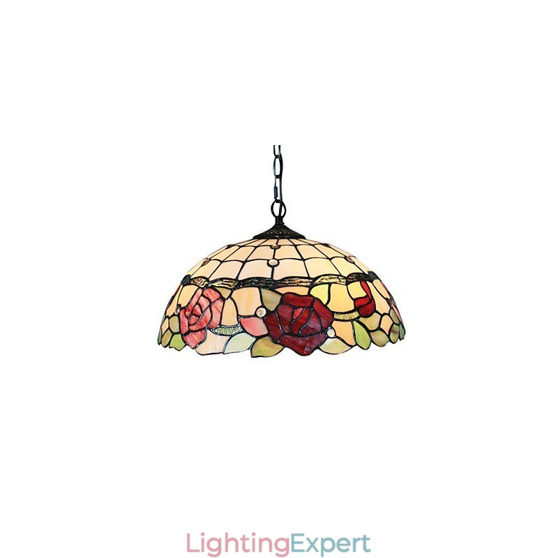 Pendant Light with 2 Light in Rose Patterned Shade
