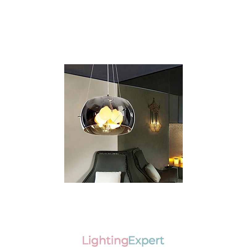 Italian Style Modern Quaint 3 Light Pendant With Black Transparent Shade