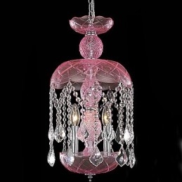 Modern Crystal Pendant Light with 3 Lights in Pink Shade