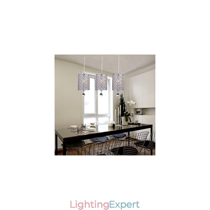 Modern Contemporary Crystal Chrome Metal Pendant Light