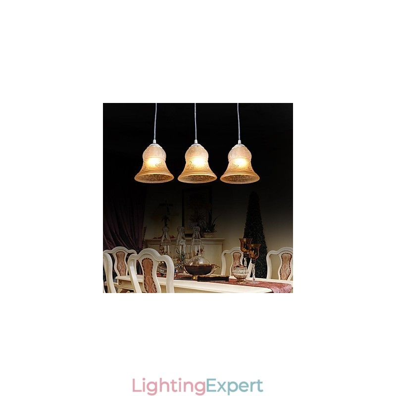 White Pendant Three Lights Pattern Glass Shade Hand Gilt European Retro Classic