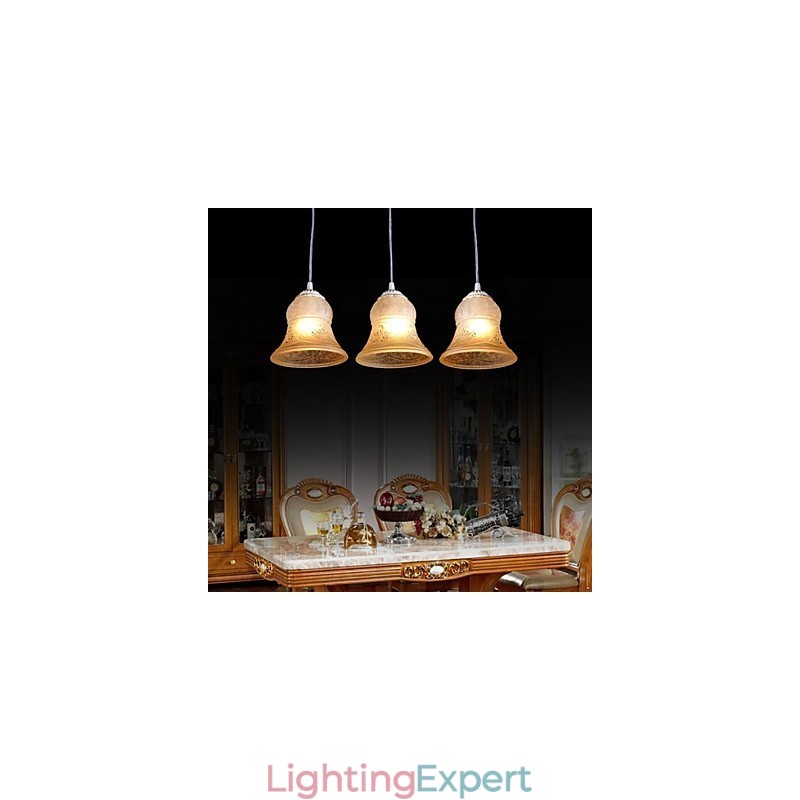 White Pendant Three Lights Pattern Glass Shade Hand Gilt European Retro Classic
