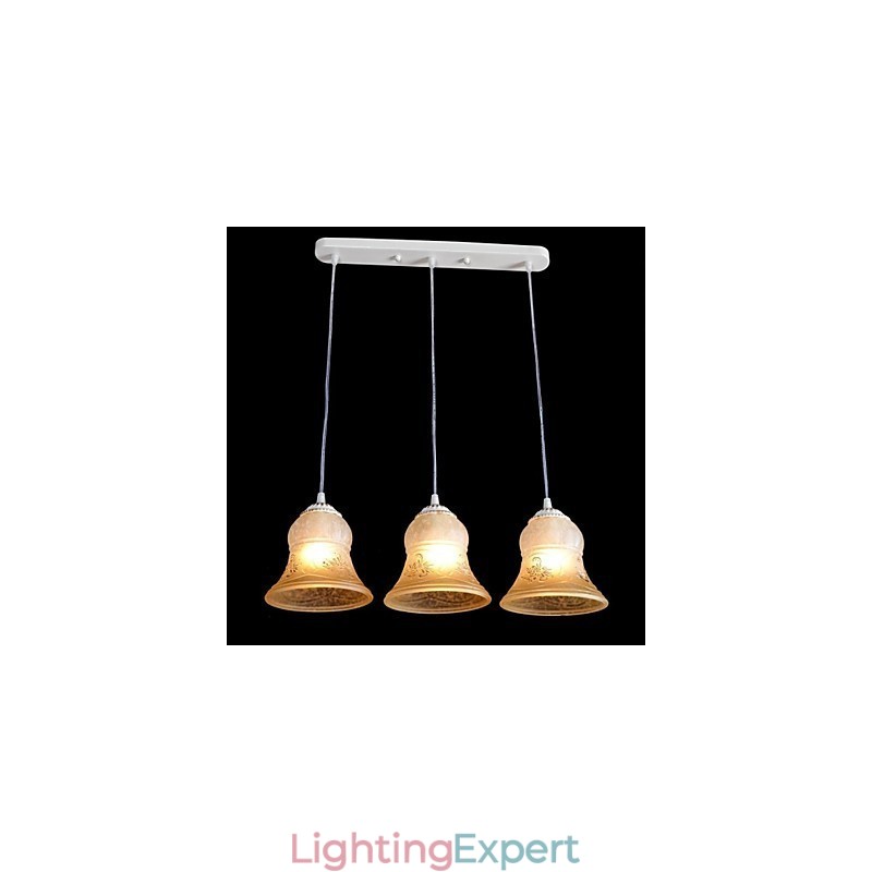 White Pendant Three Lights Pattern Glass Shade Hand Gilt European Retro Classic