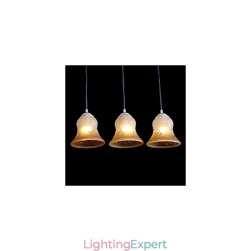 White Pendant Three Lights Pattern Glass Shade Hand Gilt European Retro Classic