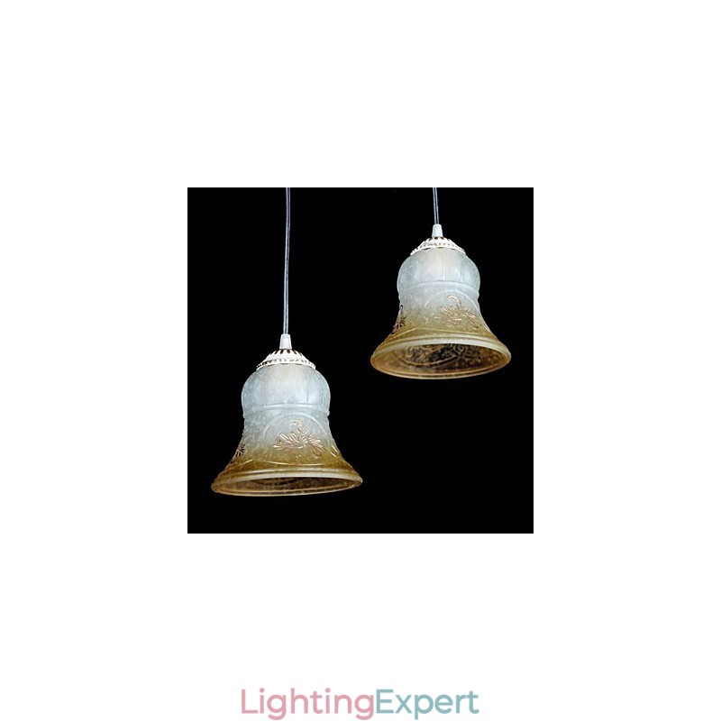 White Pendant Three Lights Pattern Glass Shade Hand Gilt European Retro Classic