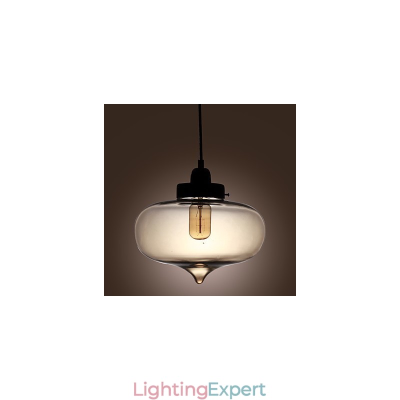 Transparent Glass Pendant Light in Brown Bubble Design