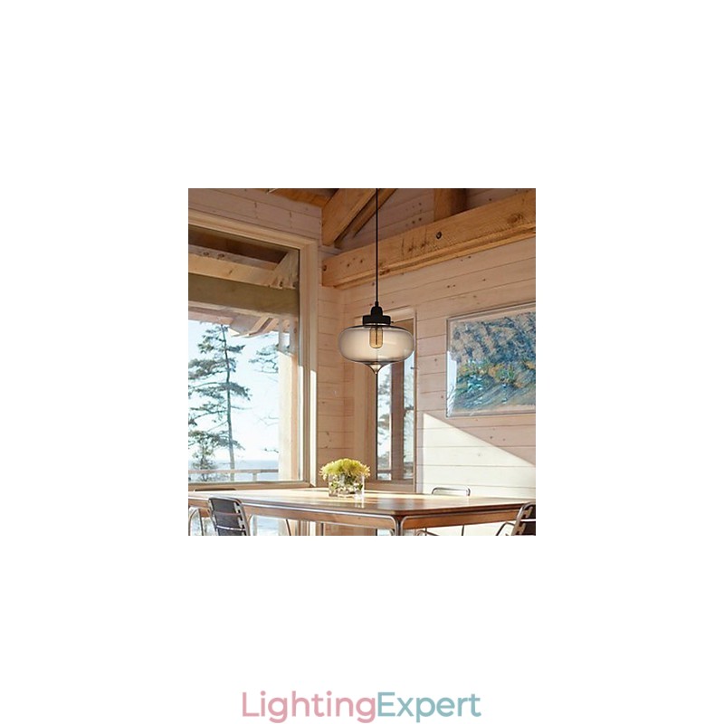 Transparent Glass Pendant Light in Brown Bubble Design