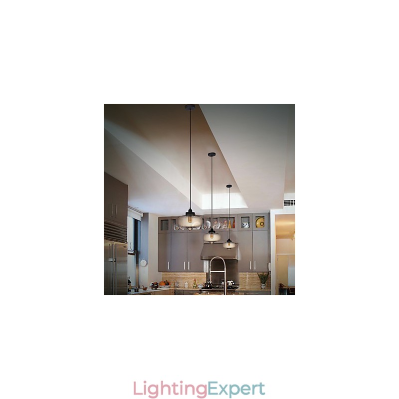 Transparent Glass Pendant Light in Brown Bubble Design