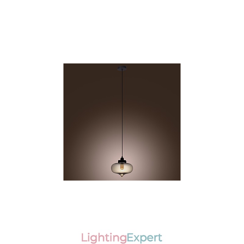 Transparent Glass Pendant Light in Brown Bubble Design