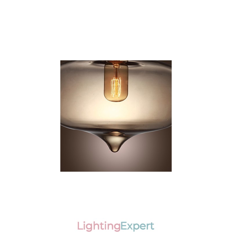 Transparent Glass Pendant Light in Brown Bubble Design