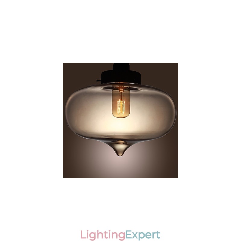 Transparent Glass Pendant Light in Brown Bubble Design