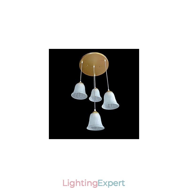Bronze Pendant Four Lights Pattern Glass Shade European Retro Classic
