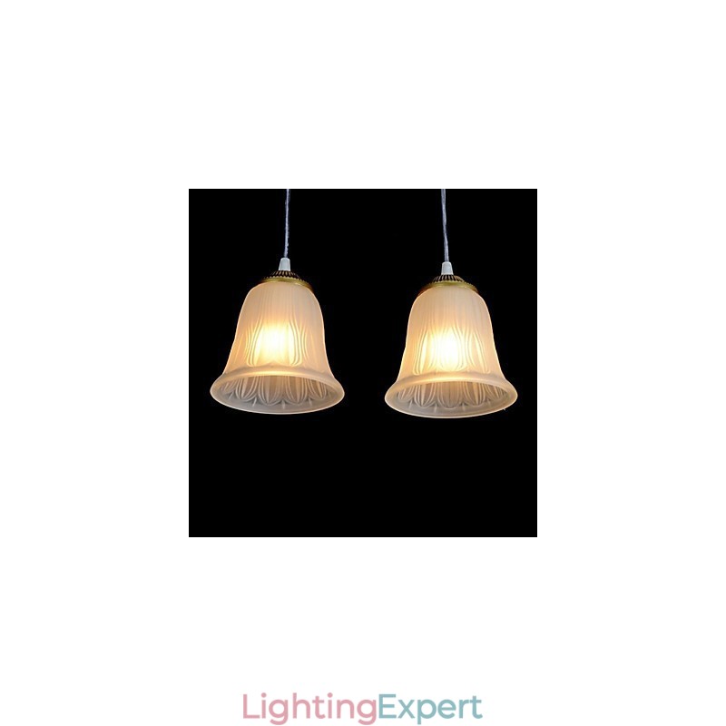 Bronze Pendant Four Lights Pattern Glass Shade European Retro Classic