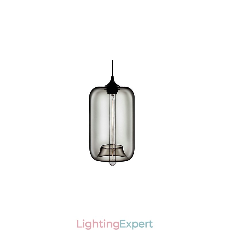 70W Transparent Glass Pendant Light in Black Bubble Design