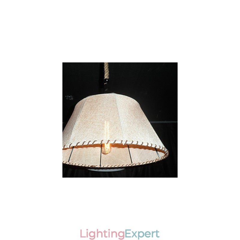 North American Style Retro 1 Light Pendant In Fabric Shade