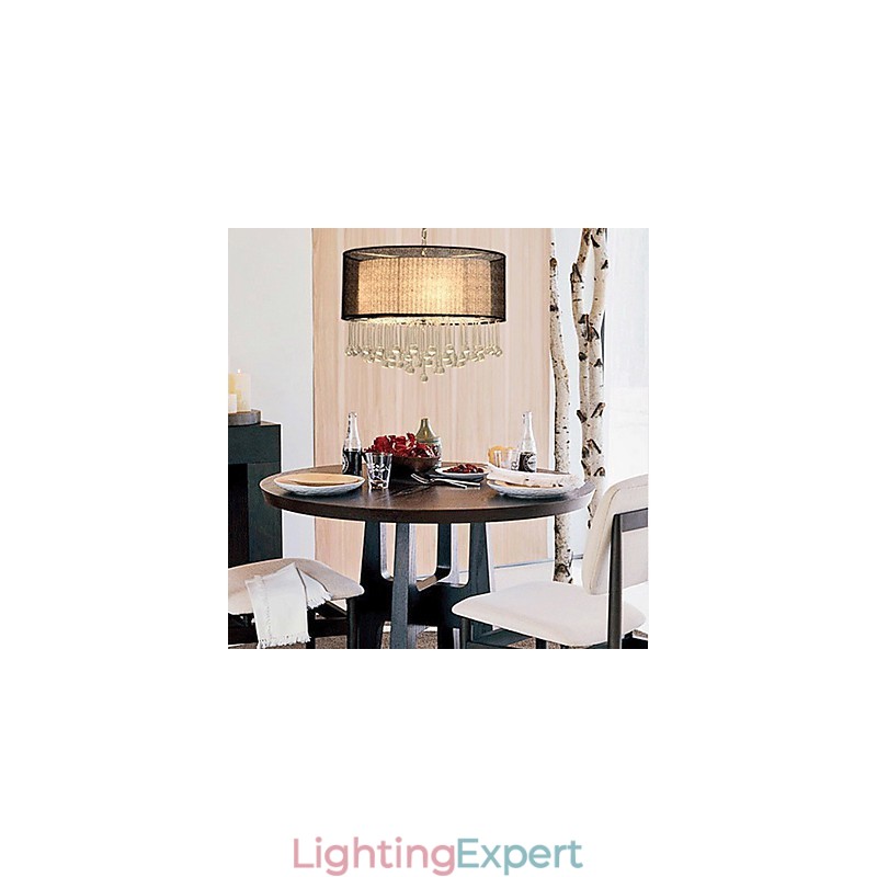 Contemporary Crystal 4 Light Pendant With Black Shade