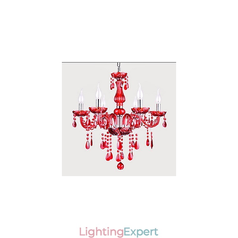 Chandelier Red Crystal Luxury Modern 6 Lights