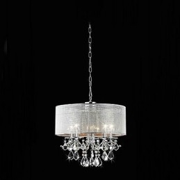 Modern 5 Light Crystal Pendant Light with Fabric Shade