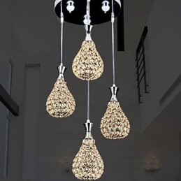 4 Heads Pendant Light Crystal Modern Contemporary Metal