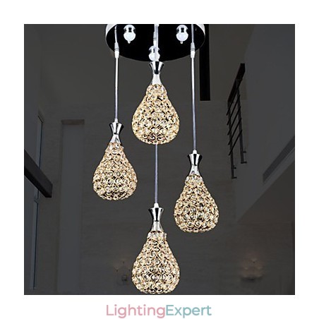 4 Heads Pendant Light Crystal Modern Contemporary Metal