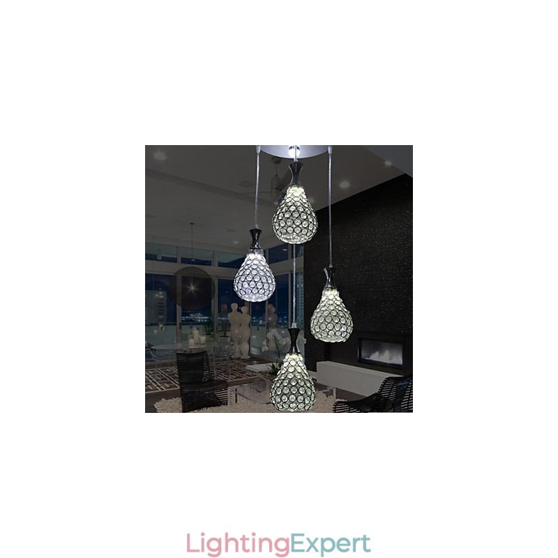 4 Heads Pendant Light Crystal Modern Contemporary Metal