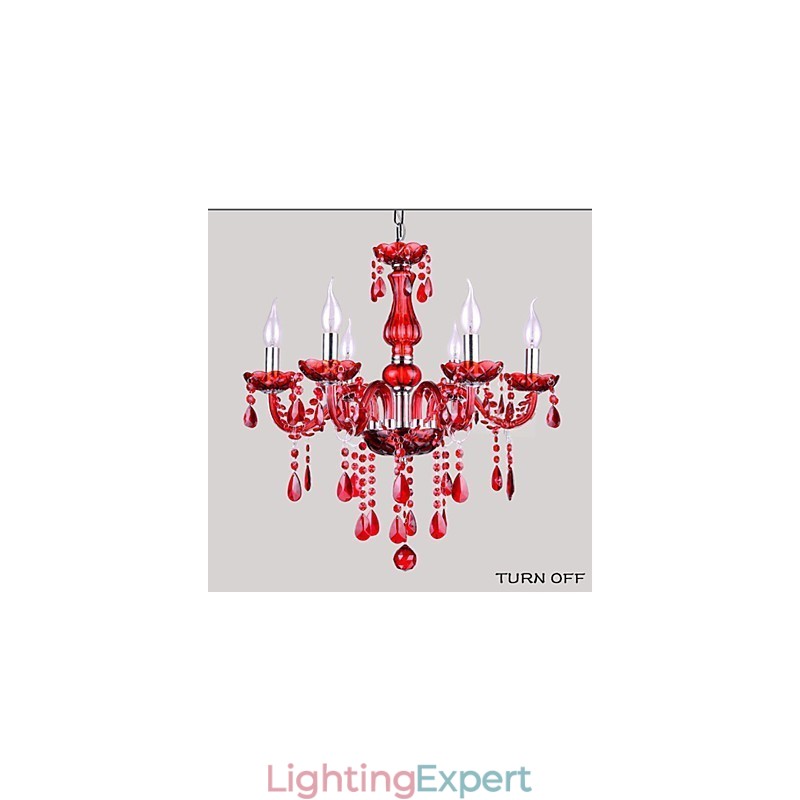 Chandelier Red Crystal Luxury Modern 6 Lights