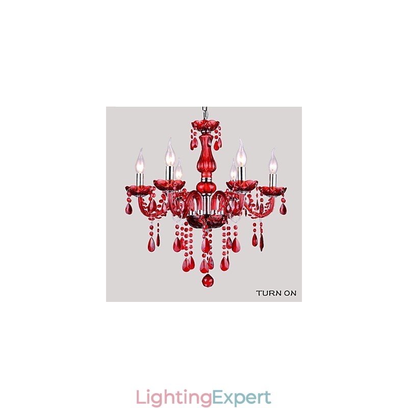 Chandelier Red Crystal Luxury Modern 6 Lights
