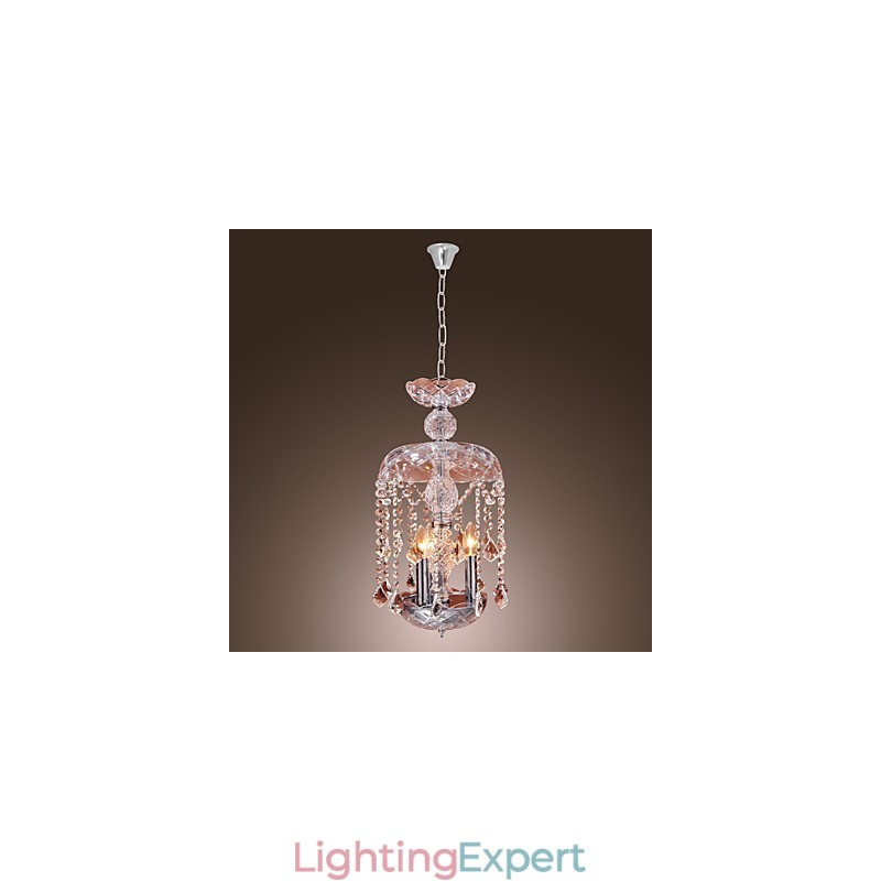 Modern Crystal Pendant Light with 3 Lights in Glass Shade