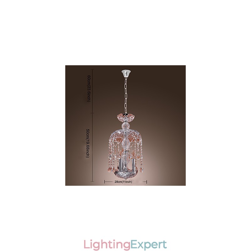 Modern Crystal Pendant Light with 3 Lights in Glass Shade
