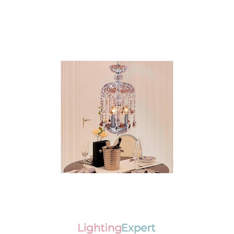 Modern Crystal Pendant Light with 3 Lights in Glass Shade