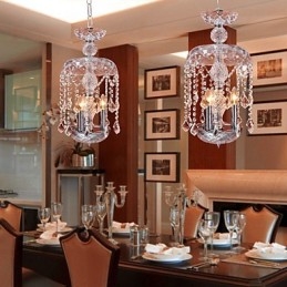 Modern Crystal Pendant Light with 3 Lights in Glass Shade