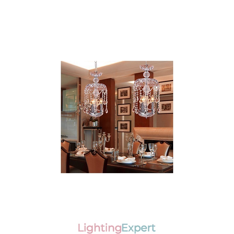 Modern Crystal Pendant Light with 3 Lights in Glass Shade