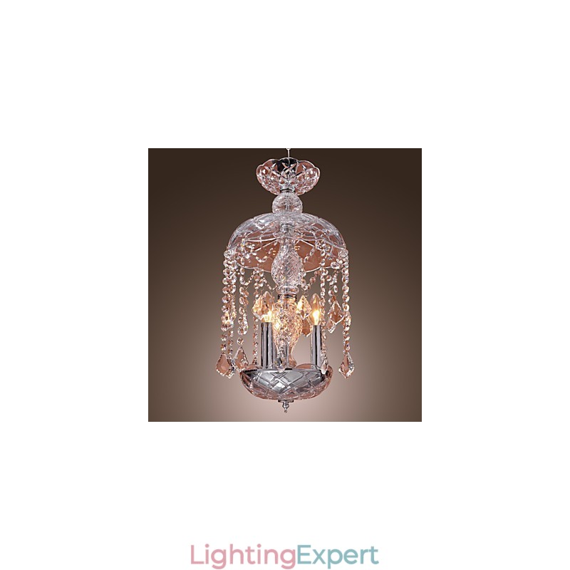 Modern Crystal Pendant Light with 3 Lights in Glass Shade