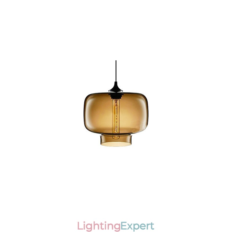 70W Modern Glass Pendant Light in Brown Transparent Bottle Design