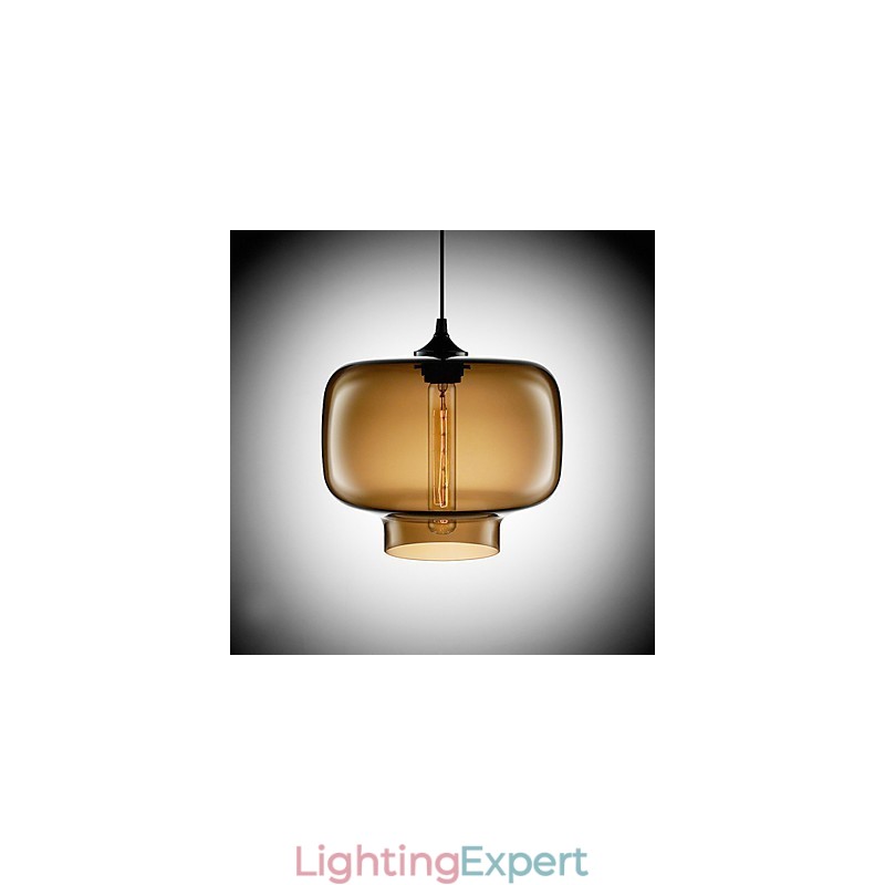 70W Modern Glass Pendant Light in Brown Transparent Bottle Design