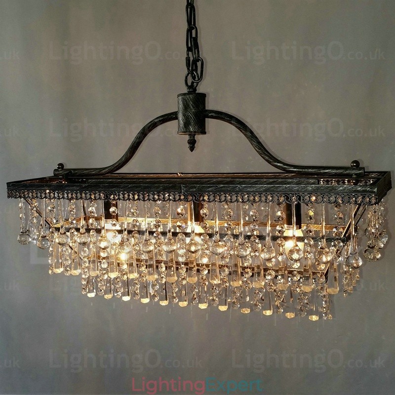3 Tiers Rectangle Traditional Classic Crystal Metal Chandelier for