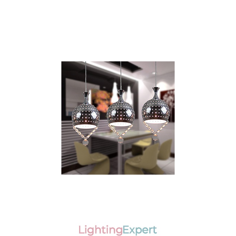 3 Heads Pendant Light Crystal Modern Contemporary Metal