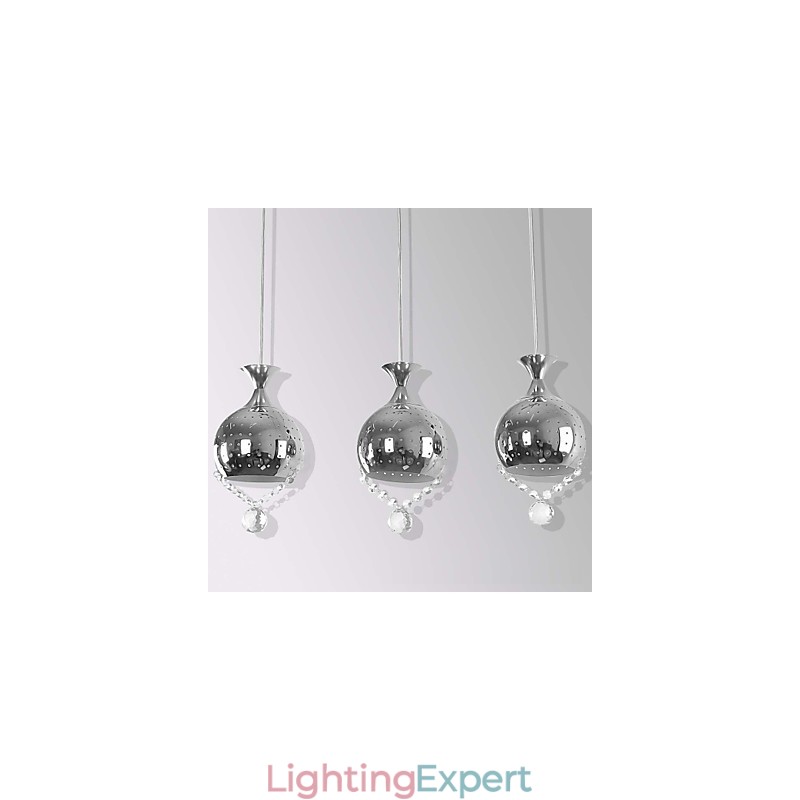 3 Heads Pendant Light Crystal Modern Contemporary Metal
