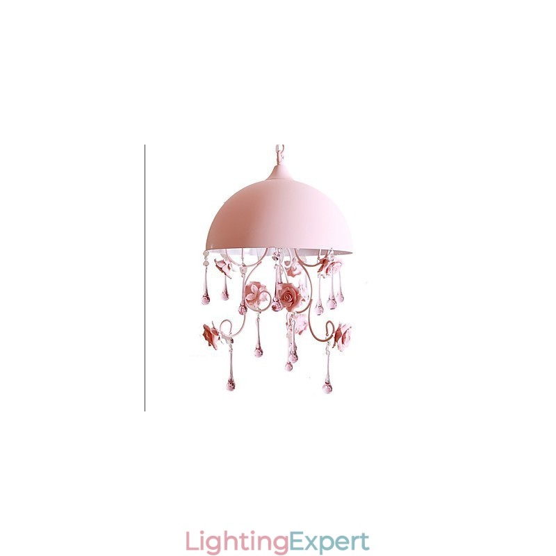 A Small Pink Rose Garden Chandelier Lamp Iron Princess