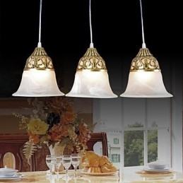 Bronze Pendant Three Lights Moire Glass European Classic