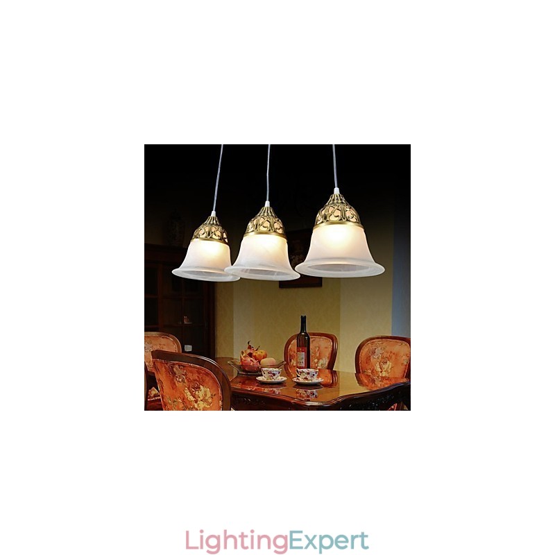 Bronze Pendant Three Lights Moire Glass European Classic