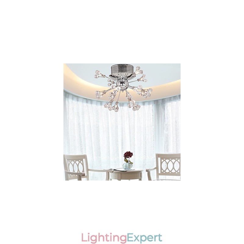 Modern Contemporary Crystal Chrome Metal Flush Mount