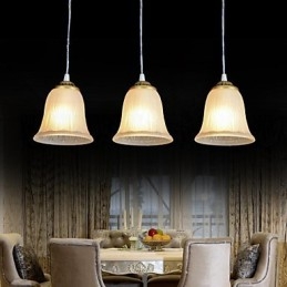 Bronze Pendant Three Lights Pattern Glass Shade European Retro Classic