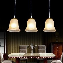 Bronze Pendant Three Lights Pattern Glass Shade European Retro Classic