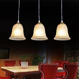 Bronze Pendant Three Lights Pattern Glass Shade European Retro Classic
