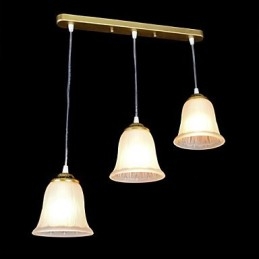 Bronze Pendant Three Lights Pattern Glass Shade European Retro Classic