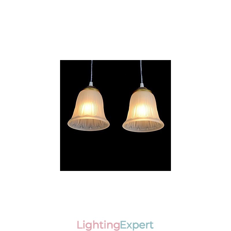 Bronze Pendant Three Lights Pattern Glass Shade European Retro Classic
